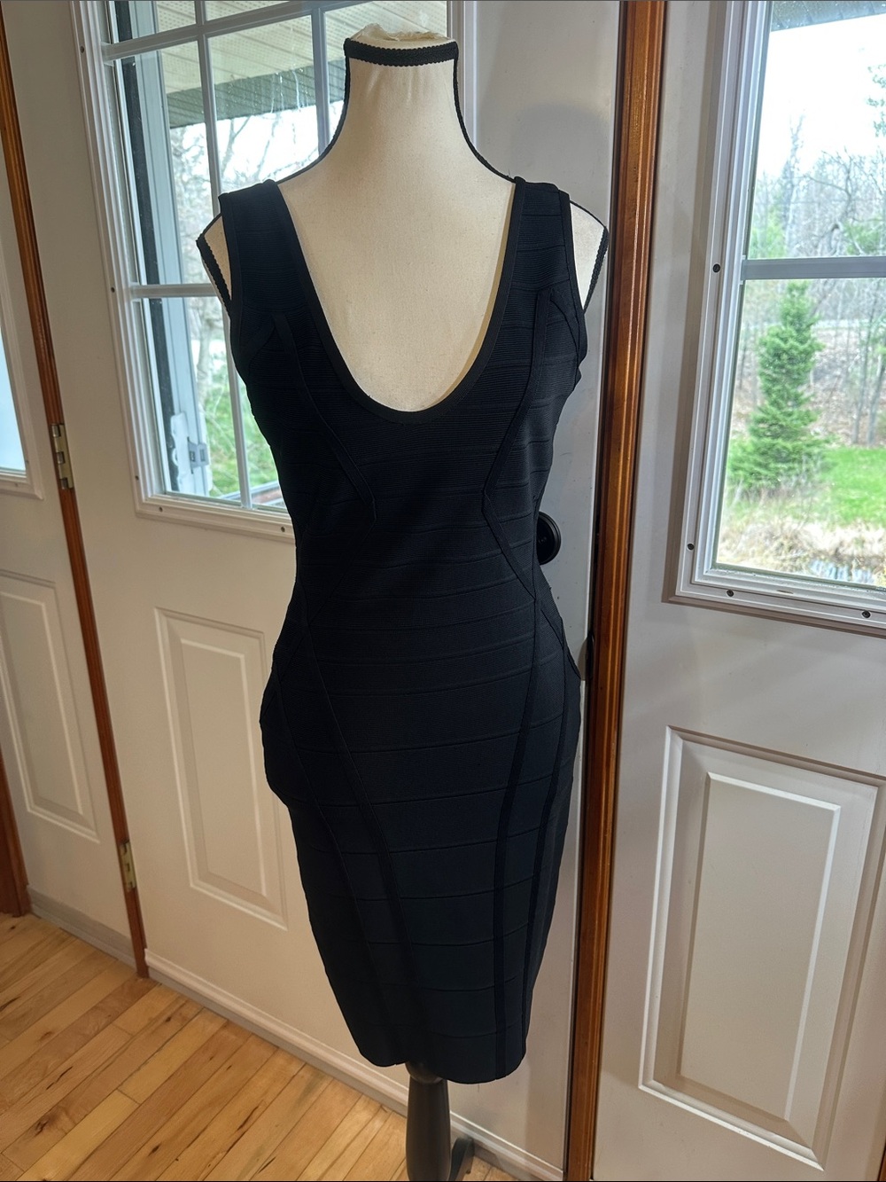 Herve Leger “Backstage” Black Sleeveless Midi Bandage Dress